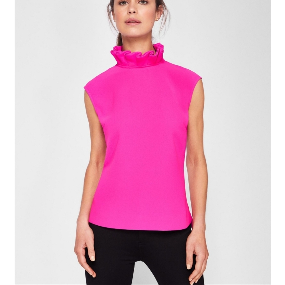 Ted Baker Bright Pink Rebela Ruffle High Neck Top